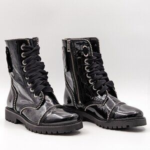 Zadig & Voltaire Women Joe Wrinkle Stud Black Leather Combat Boots 6US EUR 37